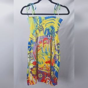 Exist Summer Dress Peace Love Multicolor Tie Shoulder Straps Stretchy Casual Fun